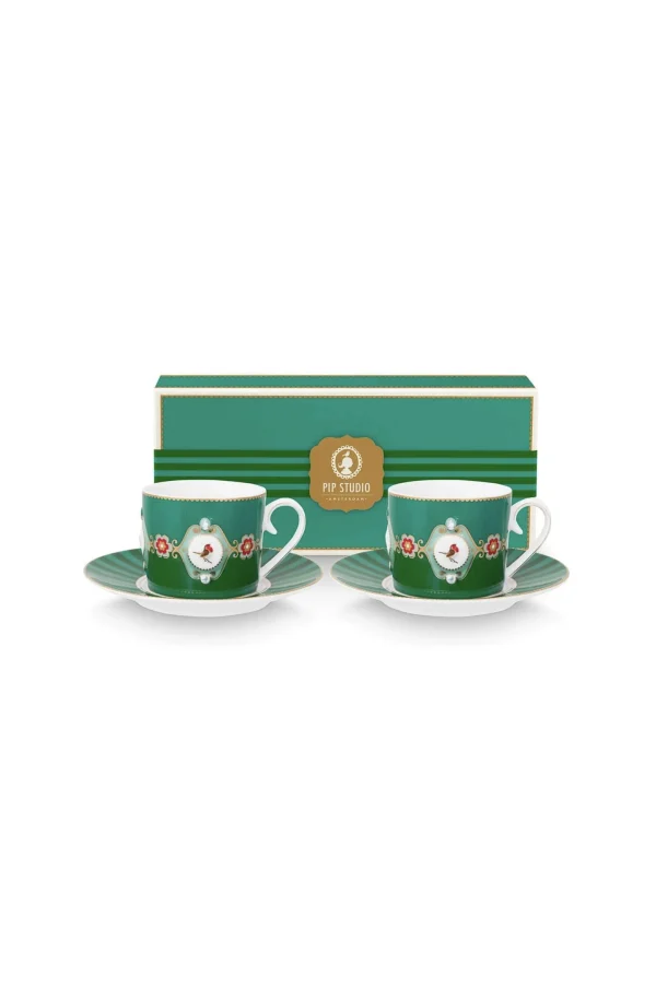 PIP Studio Set/2 Kop & Schotel Love Birds Medallion Emerald-Groen