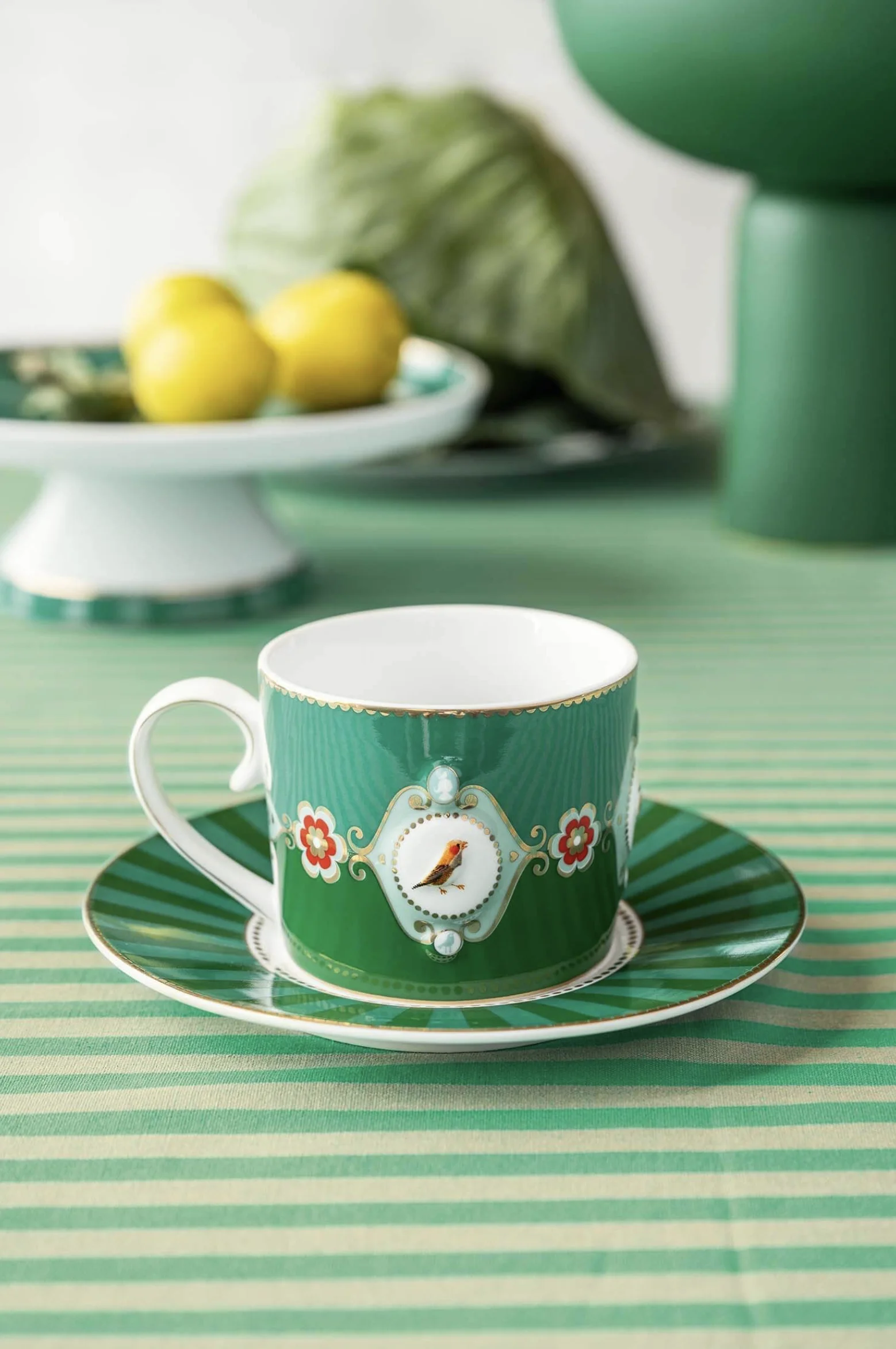 PIP Studio Set/2 Kop & Schotel Love Birds Medallion Emerald-Groen