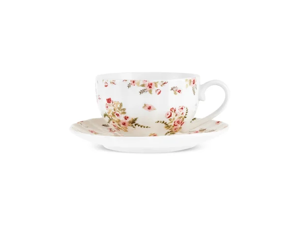 Karaca Blossom 12-delige Theekopjes- en Schoteltjesset voor 6 Personen – 220 ml, Rood