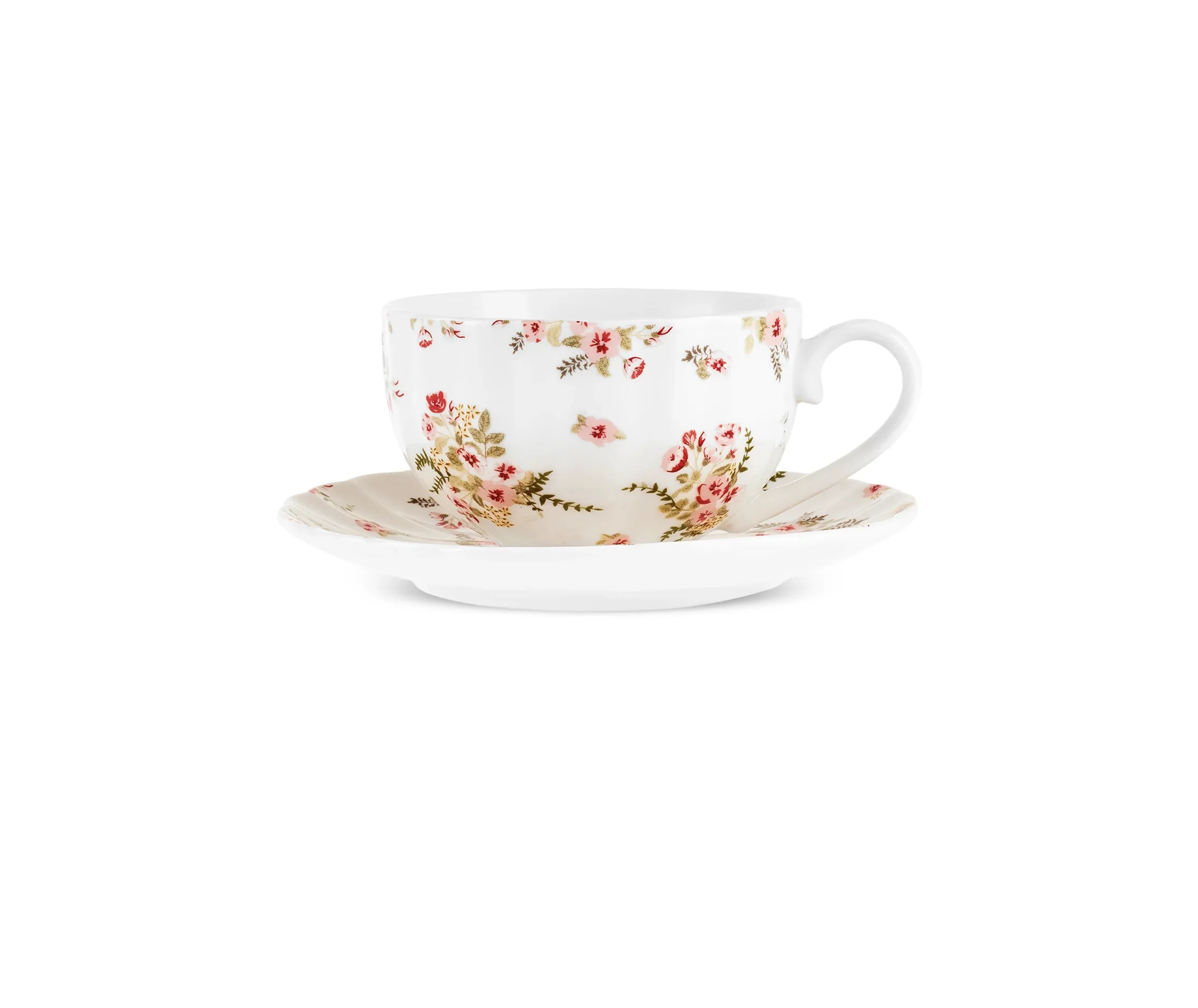 Karaca Blossom 12-delige Theekopjes- en Schoteltjesset voor 6 Personen – 220 ml, Rood