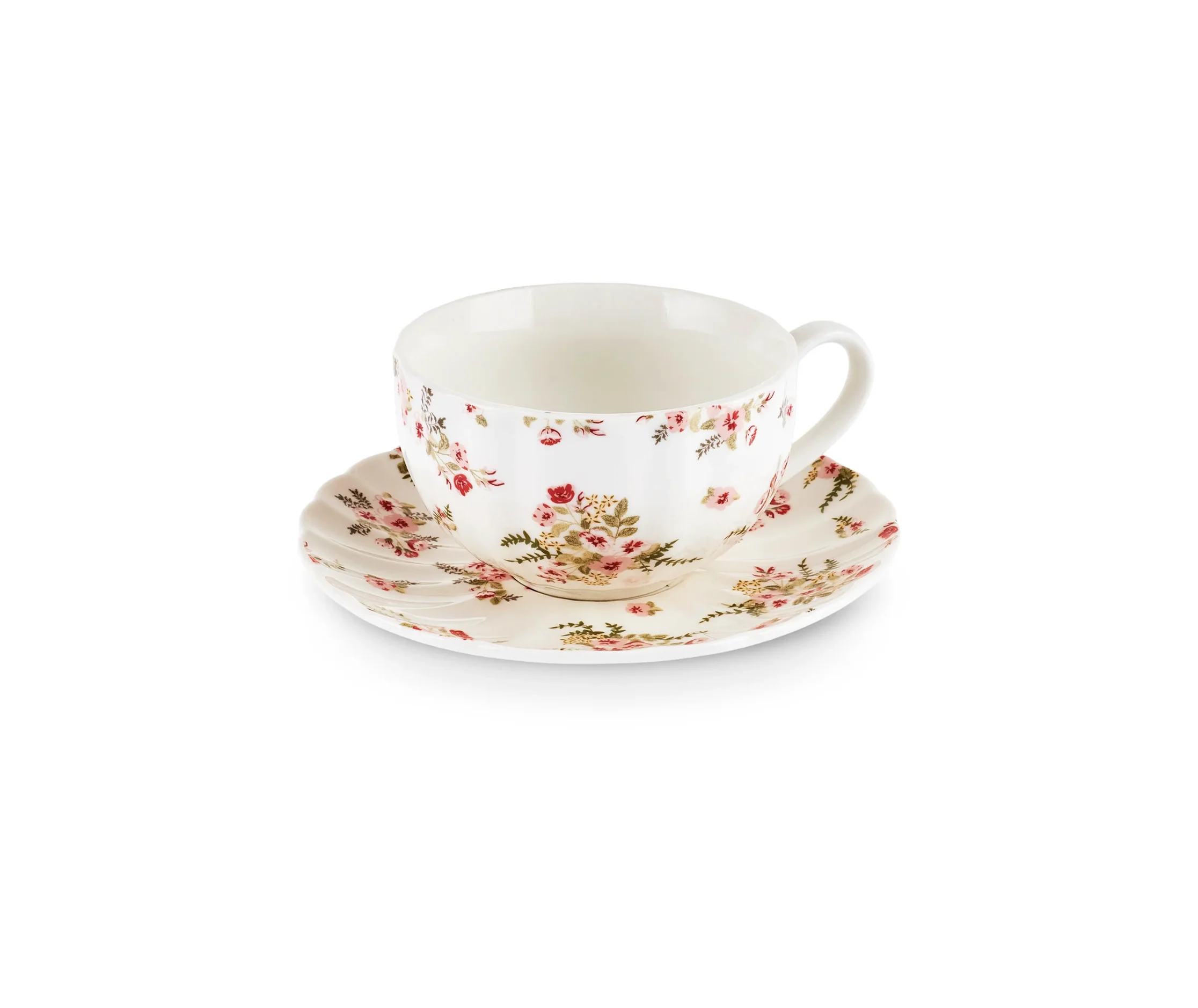 Karaca Blossom 12-delige Theekopjes- en Schoteltjesset voor 6 Personen – 220 ml, Rood