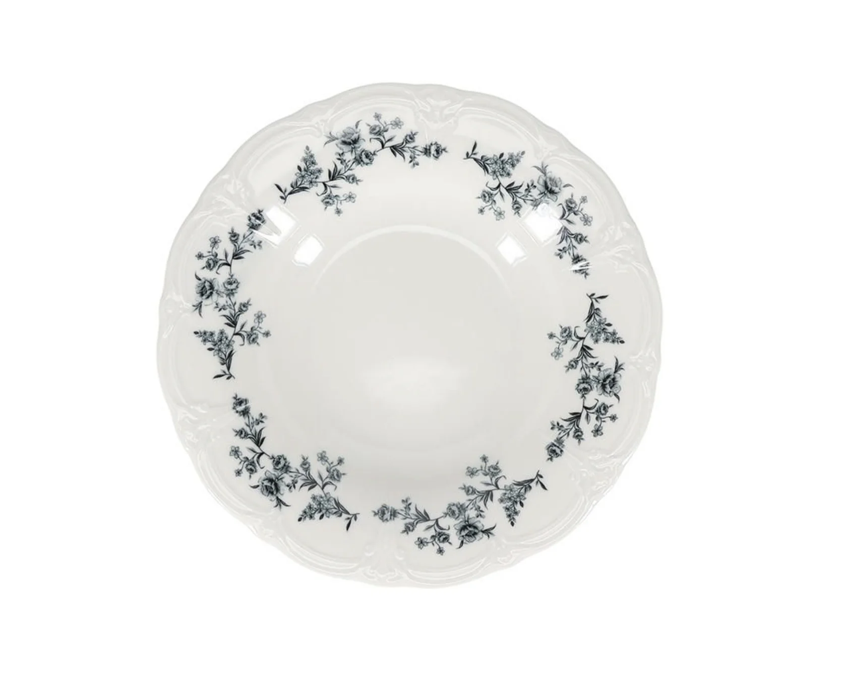 Bon Bistro Diep Bord 23,5/14XH4cm Black Flower Retro