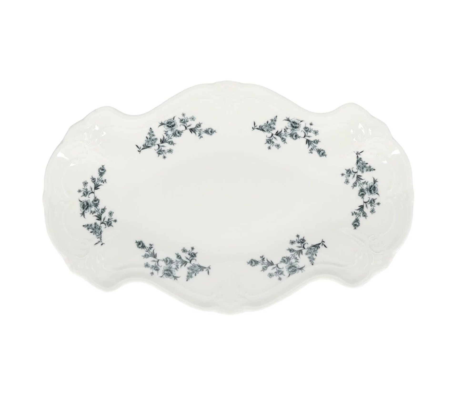 Bon Bistro Serveerschaal 26X16cm Black Flower Retro