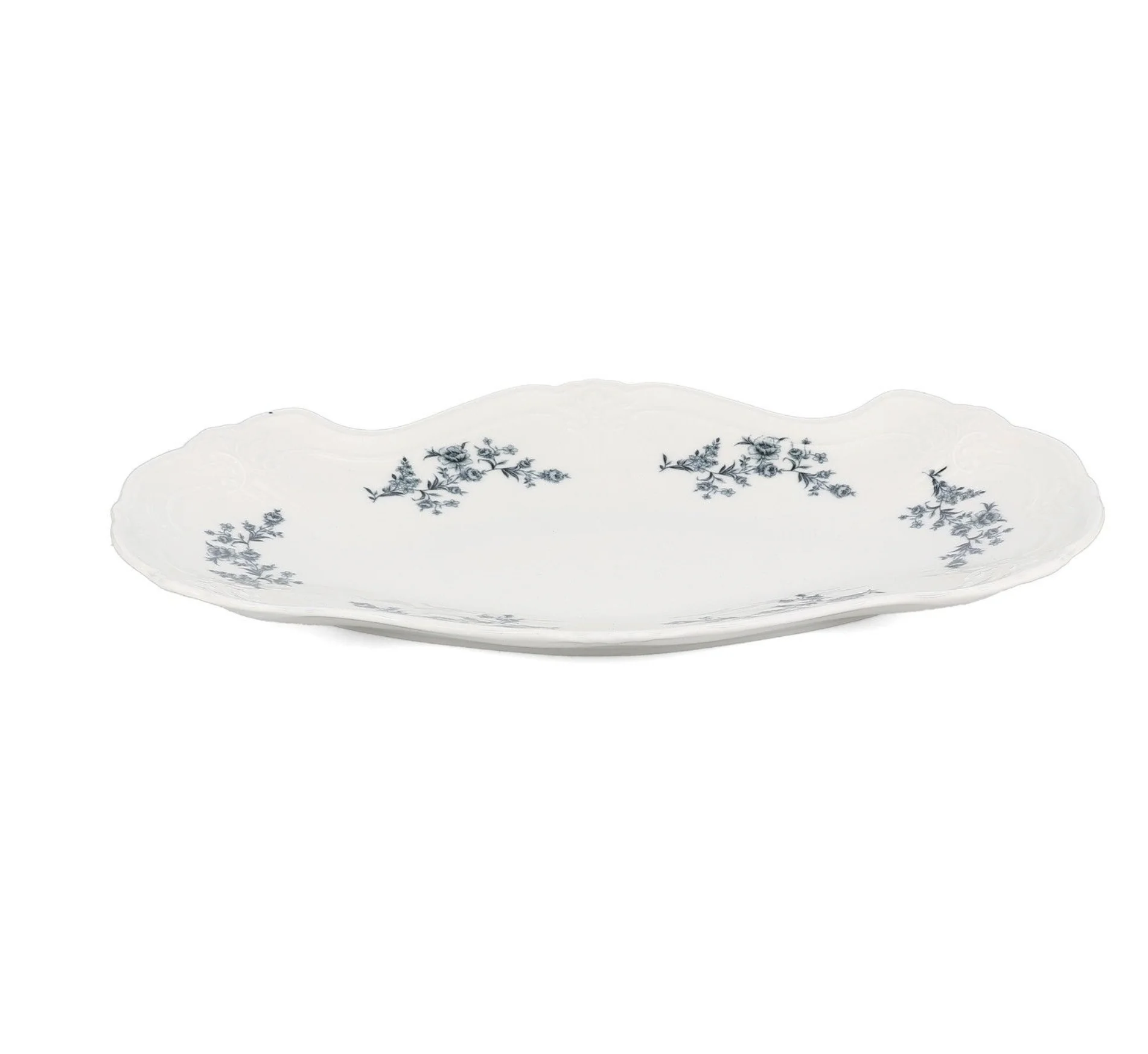 Bon Bistro Serveerschaal 26X16cm Black Flower Retro