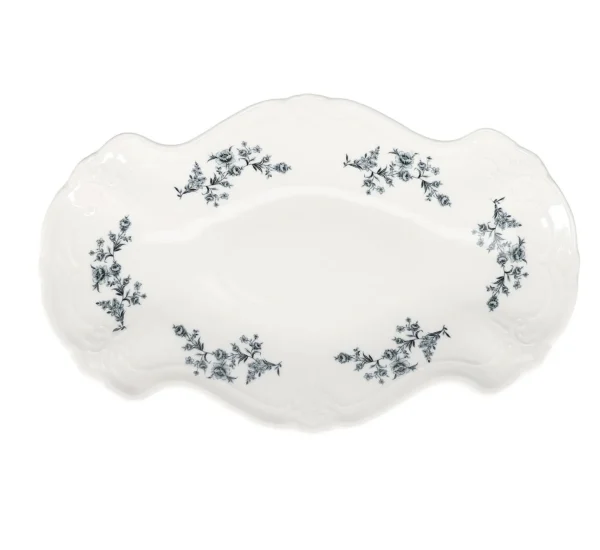 Bon Bistro Serveerschaal 39X25cm Black Flower Retro