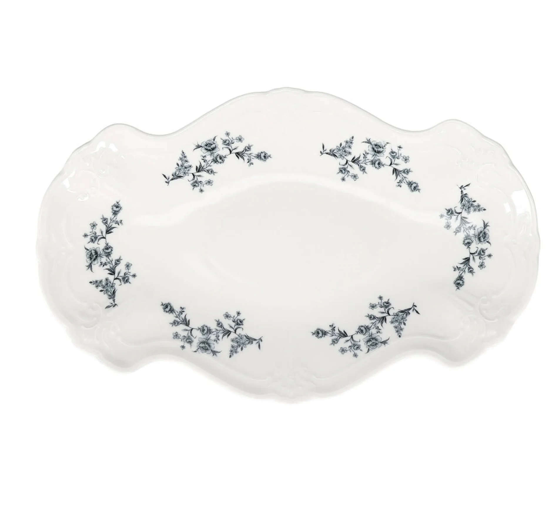 Bon Bistro Serveerschaal 39X25cm Black Flower Retro