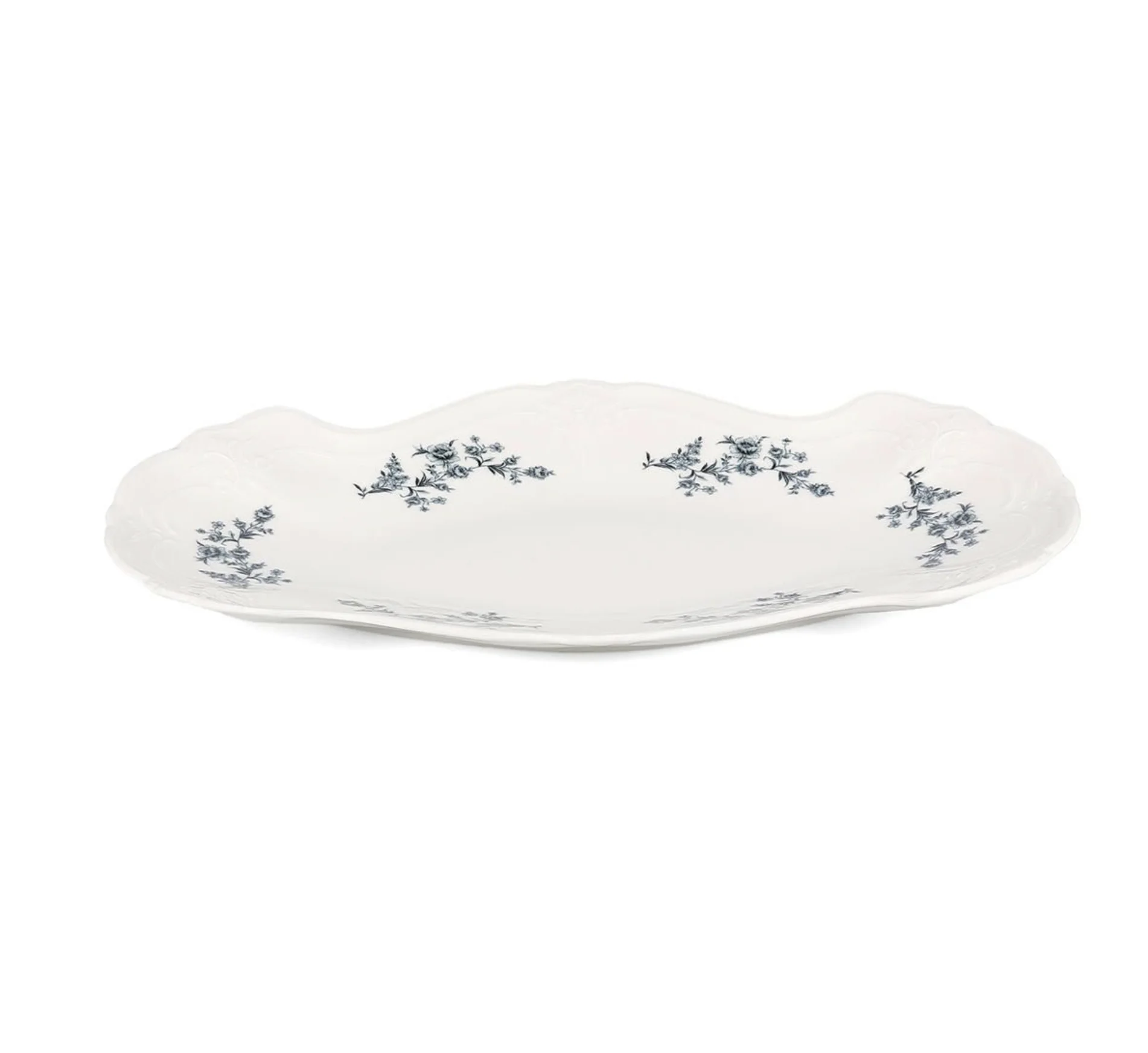 Bon Bistro Serveerschaal 39X25cm Black Flower Retro