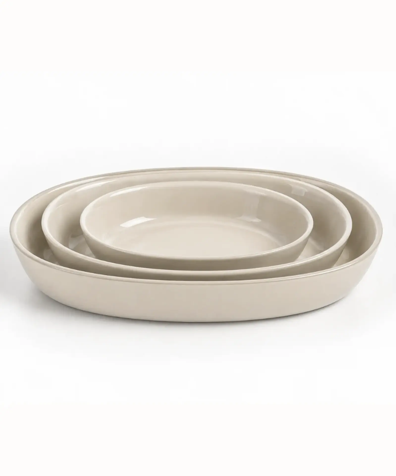 Beige Ovale Glazen Ovenschalen – 3-delige Set