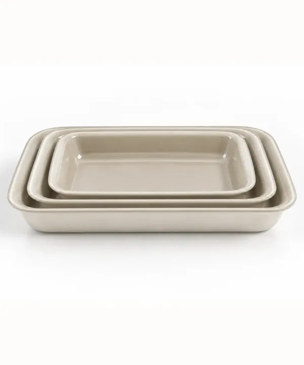 Beige Rechthoekige Glazen Ovenschalen – 3-delige Set