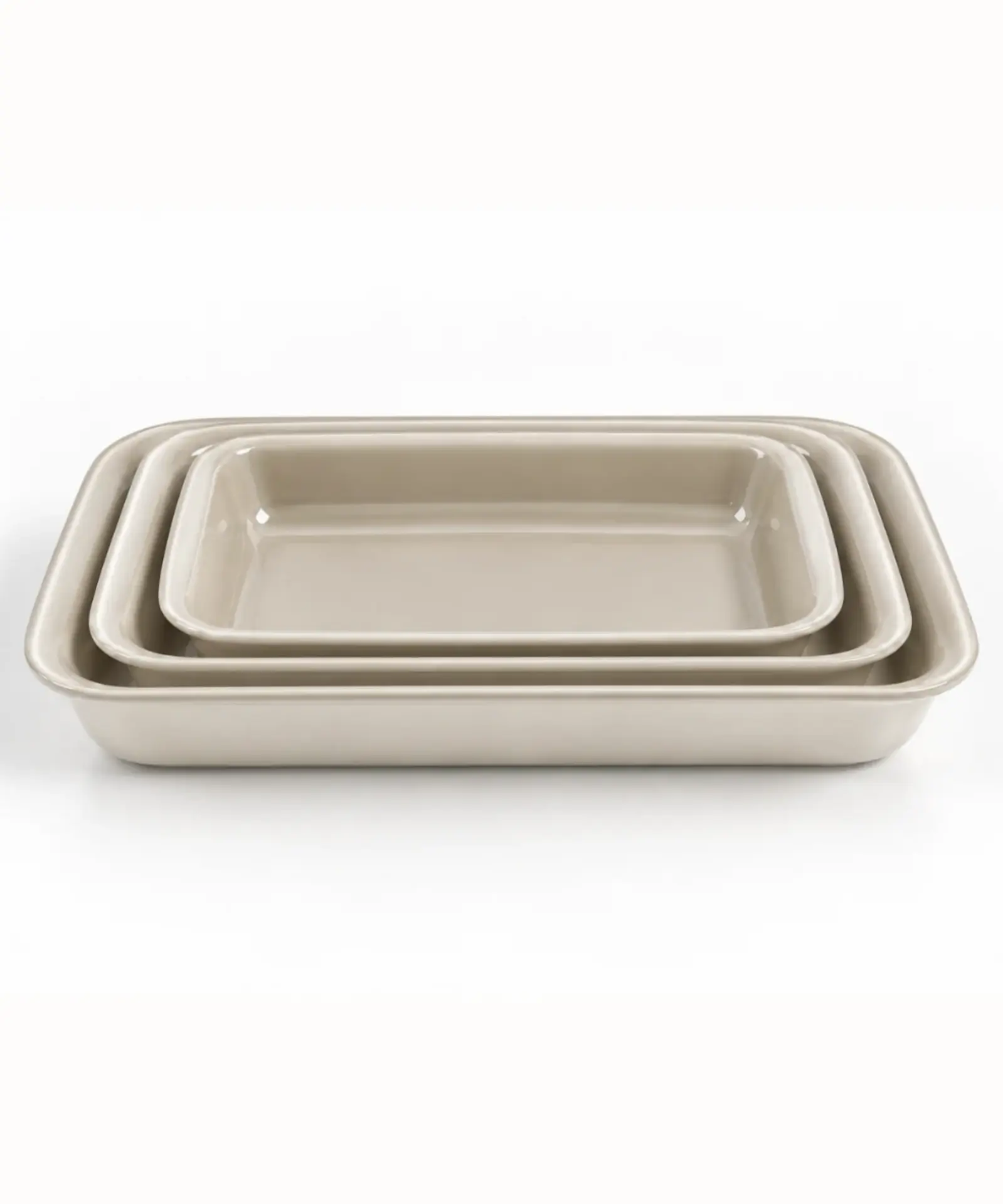 Beige Rechthoekige Glazen Ovenschalen – 3-delige Set