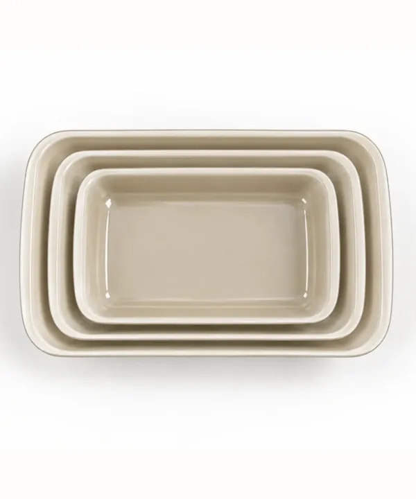 Beige Rechthoekige Glazen Ovenschalen – 3-delige Set
