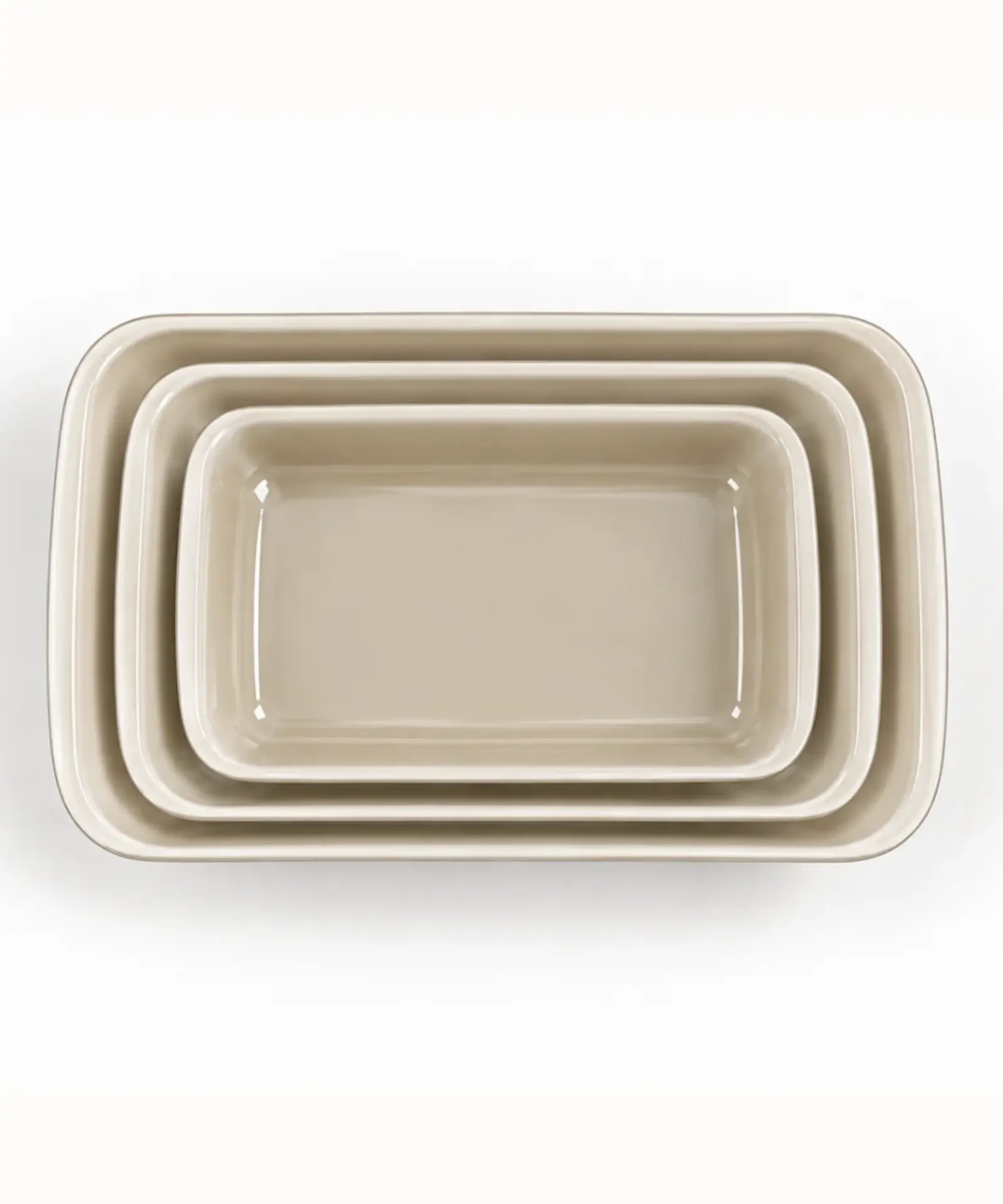 Beige Rechthoekige Glazen Ovenschalen – 3-delige Set