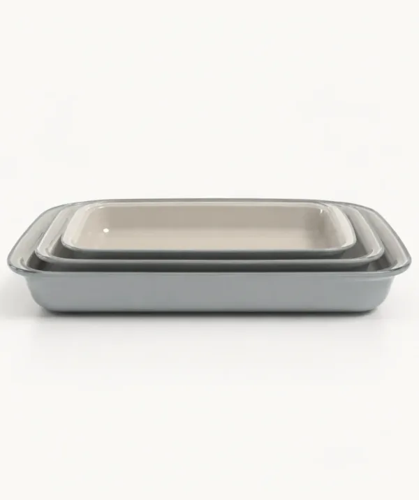 Grijs-Beige Rechthoekige Glazen Ovenschalen – 3-delige Set