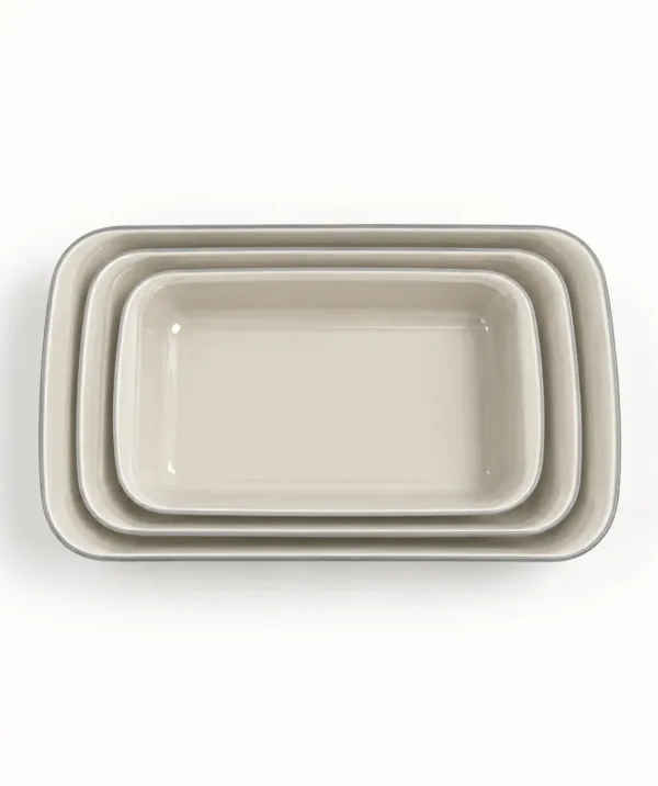 Grijs-Beige Rechthoekige Glazen Ovenschalen – 3-delige Set