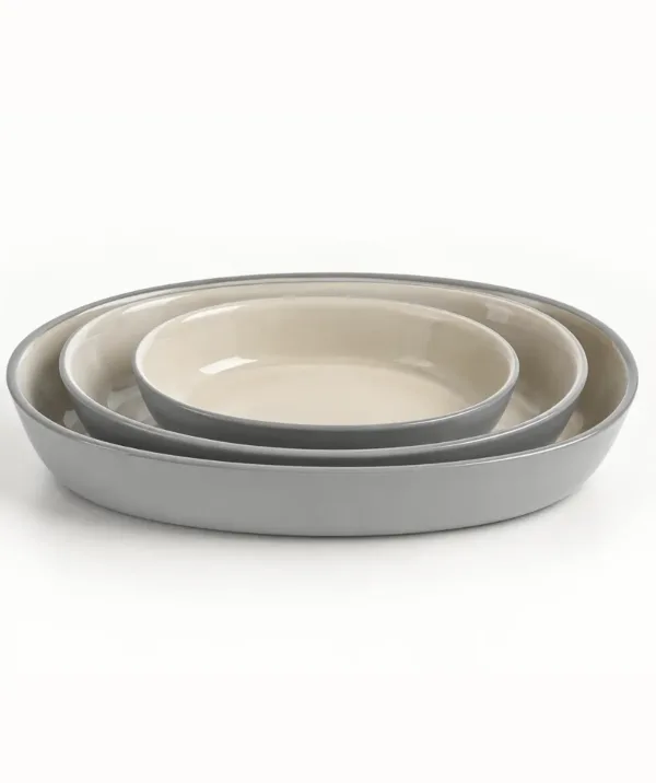 Grijs-Beige Ovale Glazen Ovenschalen – 3-delige Set
