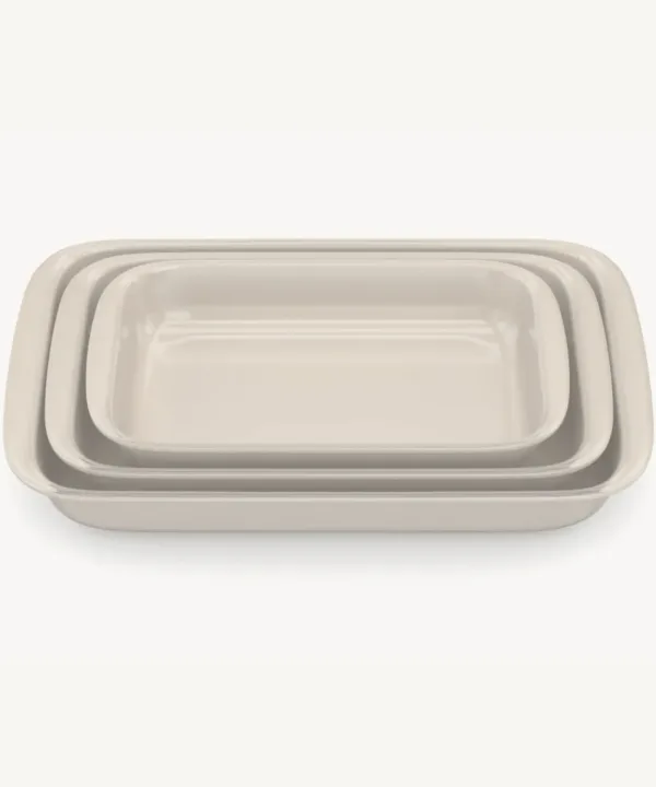 Beige Rechthoekige Glazen Ovenschalen – 3-delige Set