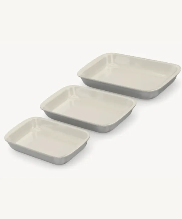Grijs-Beige Rechthoekige Glazen Ovenschalen – 3-delige Set