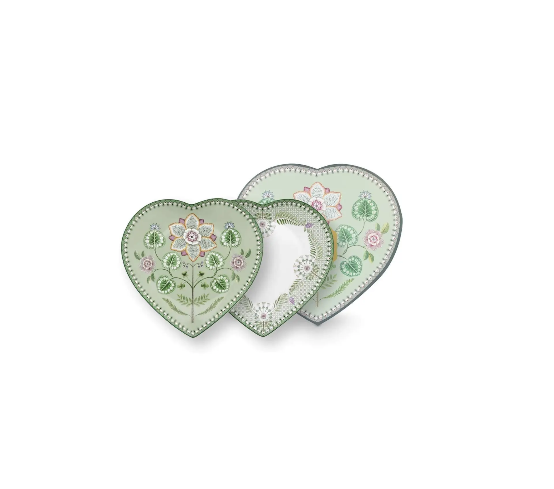 Pip Studio Set/2 Hartvormige Borden Lily&Lotus Licht Groen 21.5cm