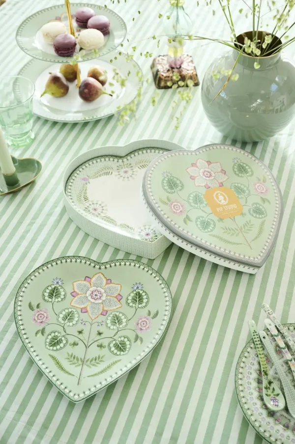Pip Studio Set/2 Hartvormige Borden Lily&Lotus Licht Groen 21.5cm
