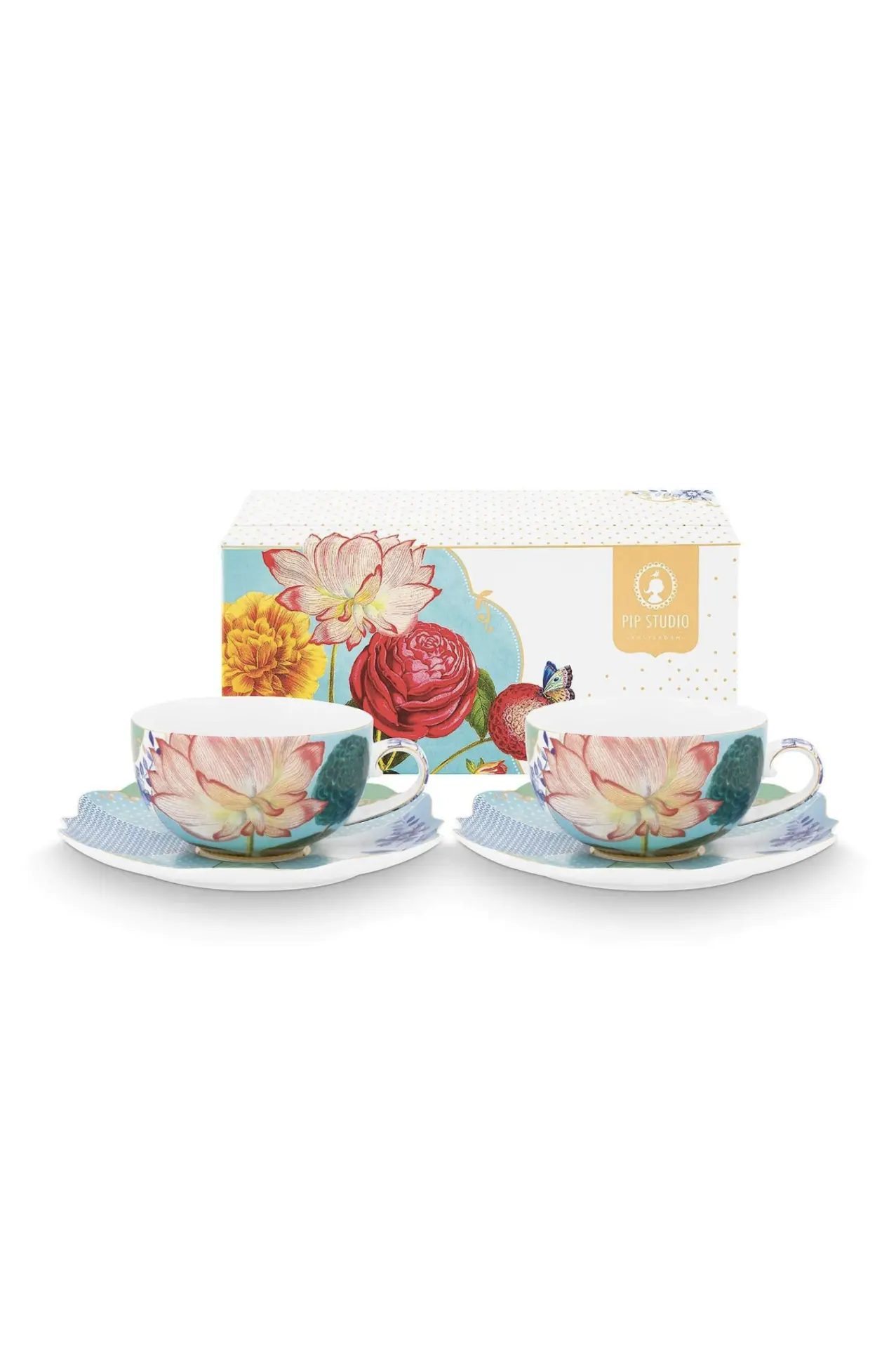 Pip Studio Set/2 Thee Kop & Schotel Royal Flowers 250ml
