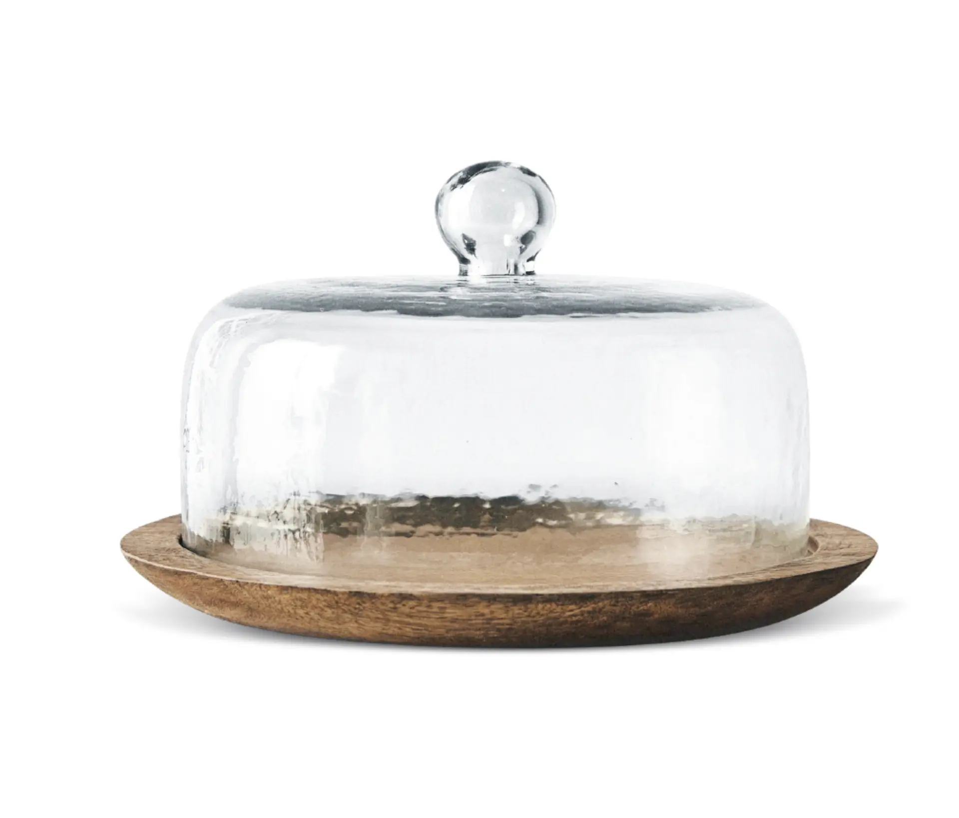 Acaciahouten serveerschaal Mono met gehamerd borosilicaatglazen deksel – Ø 31 cm