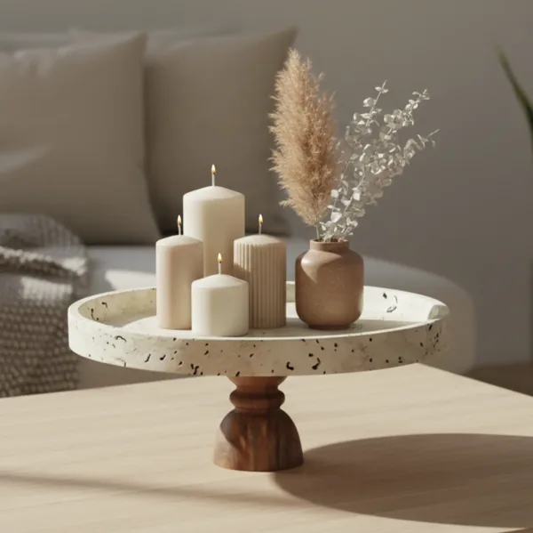Decoratief plateau op houten voet -Athena-  Ø 28×12.5 cm