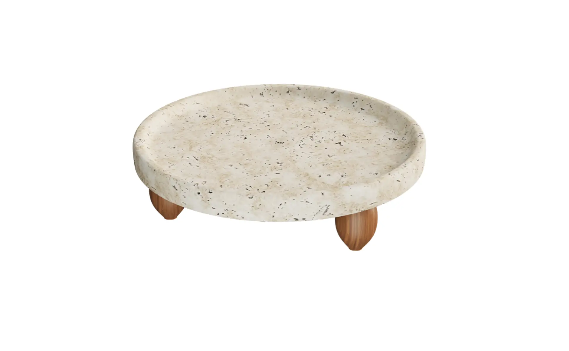 Decoratief plateau op houten voet -Travertinlook-  Ø 25×7 cm