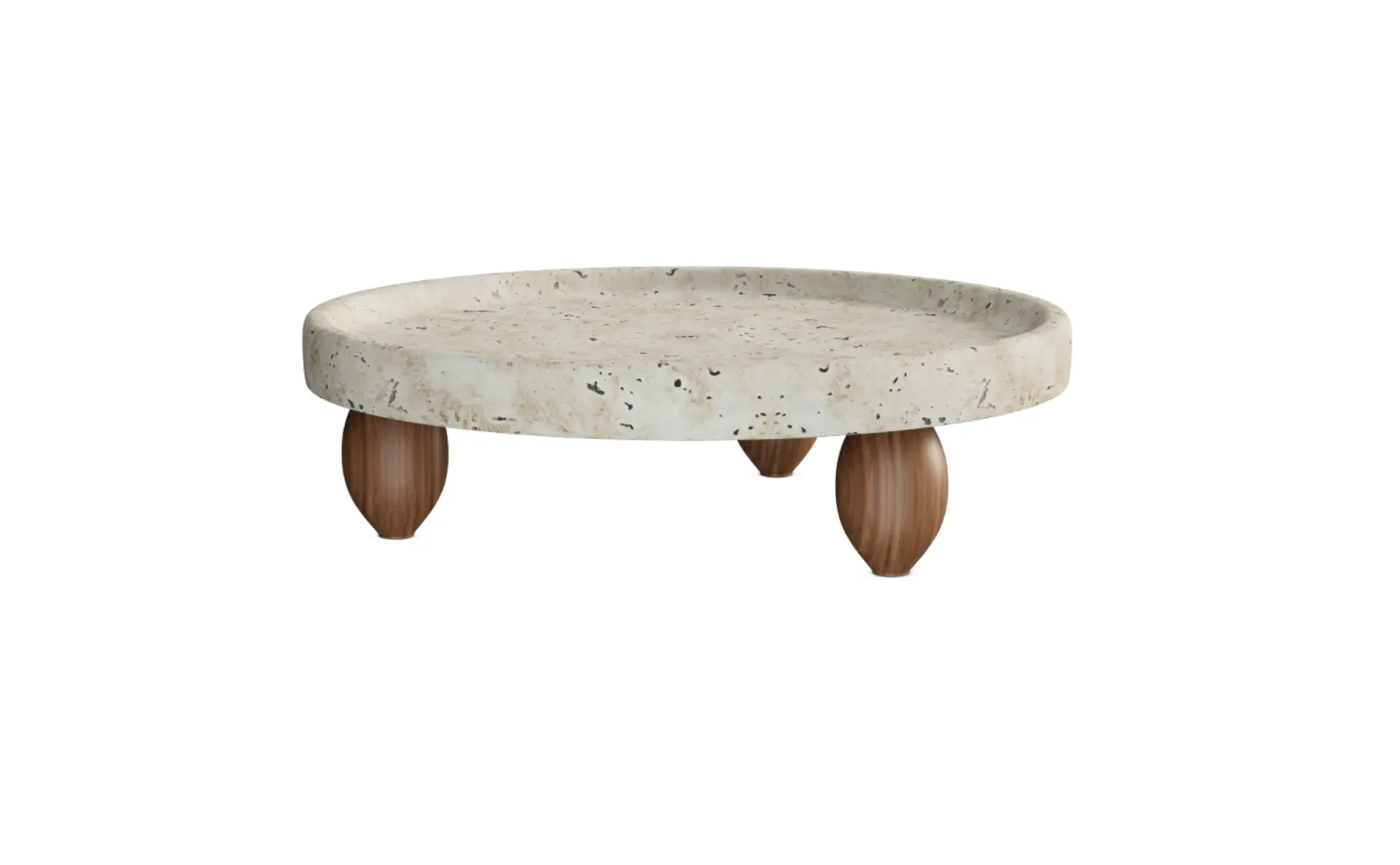 Decoratief plateau op houten voet -Travertinlook-  Ø 25×7 cm