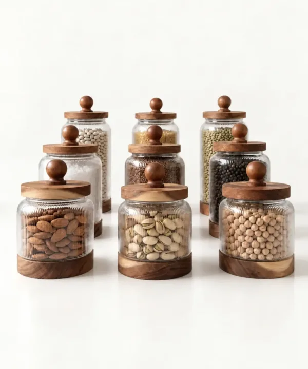 Voorraadpotten Acacia Stripe – Set van 9 stuks