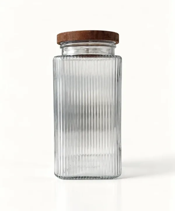 Voorraadpot Stripe met acaciahouten deksel, 2900 ml
