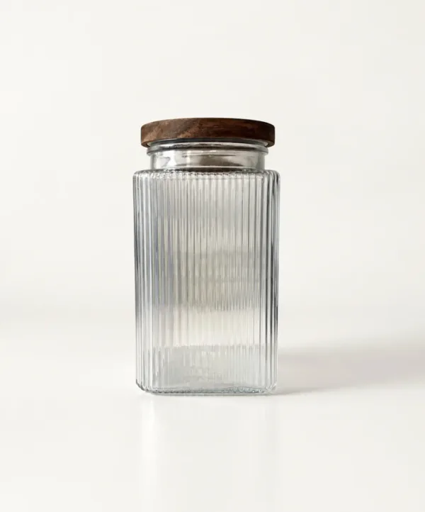 Voorraadpot Stripe met acaciahouten deksel, 2300 ml