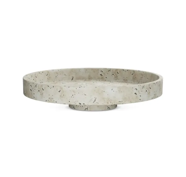 Decoratief plateau op voet -Travertinlook-  Ø 30×8 cm